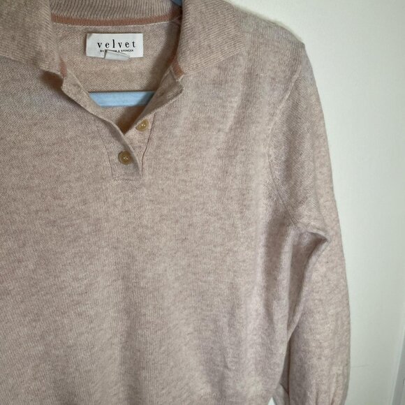 Velvet by Graham & Spencer Marled Light Pink 100% Cashmere Polo Sweater - Picture 2 of 3